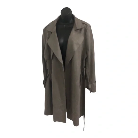 Stunning‎ gray faux suede belted trench coat size XL new